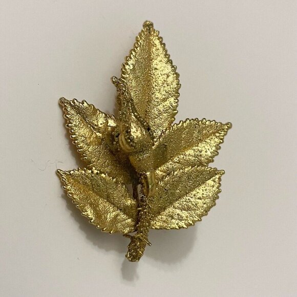 Vintage Leaf Flower Floral Rose Brooch Pin - Picture 5 of 16